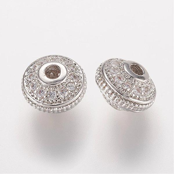 

PandaHall Brass Micro Pave Cubic Zirconia Beads, Rondelle, Platinum, 7x5mm, Hole: 1mm Brass+Cubic Zirconia Rondelle