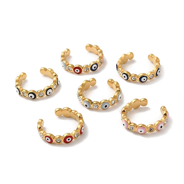 

PandaHall Vacuum Plating 304 Stainless Steel Enamel Evil Eye Open Cuff Rings, Mixed Color, Inner Diameter: 17~17.5mm 304 Stainless Steel..., Multicolor