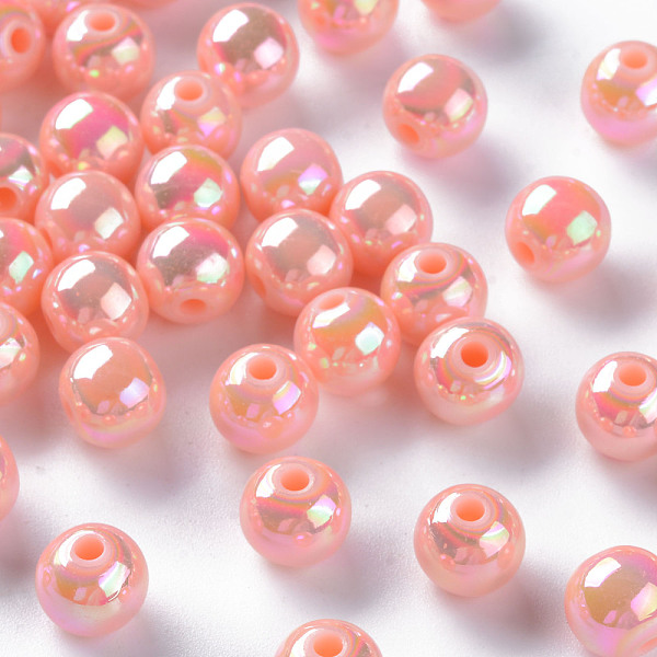 

PandaHall Opaque Acrylic Beads, AB Color Plated, Round, Light Salmon, 8x7mm, Hole: 2mm, about 1745pcs/500g Acrylic Round