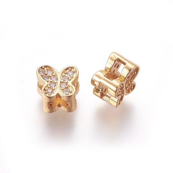 

PandaHall Brass Micro Pave Cubic Zirconia Slide Charms, Butterfly, Clear, Golden, 7x8x5.5mm, Hole: 2x5mm Brass+Cubic Zirconia Butterfly...