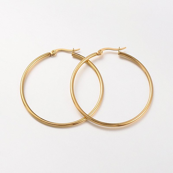 

PandaHall 304 Stainless Steel Hoop Earrings, Hypoallergenic Earrings, Ring Shape, Real 18K Gold Plated, 44x2mm, 12 Gauge, Pin: 1x0.7mm 304...