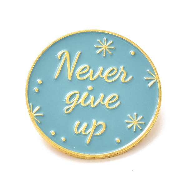 

PandaHall Alloy Enamel Brooches, Enamel Pin, Flat Round with Never Give Up, Medium Turquoise, 30x10mm Alloy+Enamel Word