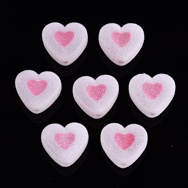 

PandaHall Flocky Acrylic Beads, Bead in Bead, Heart, Hot Pink, 16x18x11mm, Hole: 2mm Acrylic Heart