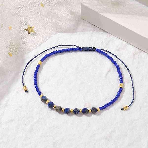 Verstellbare Armbänder Aus Geflochtenen Perlen Aus Natürlichem Lapislazuli Und Saat