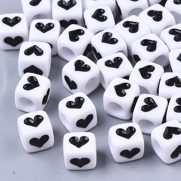 

PandaHall Opaque Acrylic Beads, Cube with Heart, Black, 6x6x6mm, Hole: 3.5mm, about 3200pcs/500g Acrylic Cube Black