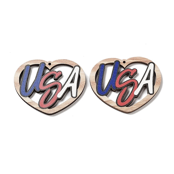 

PandaHall Spray Painted Wood Big Pendants, Heart with Word USA, 37x45.5x2.5mm, Hole: 1.6mm Wood Heart