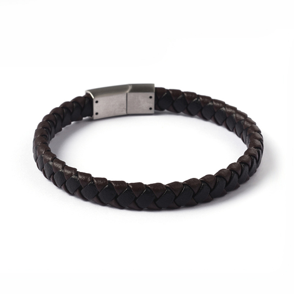 

PandaHall Leather Braided Cord Bracelets, with 304 Stainless Steel Magnetic Clasps, Stainless Steel Color, 215x8x5mm Leather