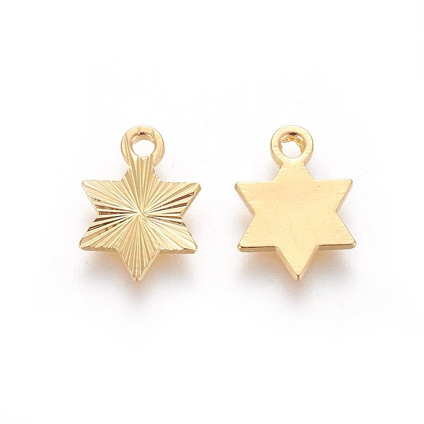 

PandaHall Rack Plating Brass Charms, for Jewish, Star of David, Textured, Golden, 12x8.8x1mm, Hole: 1.5mm Brass Star