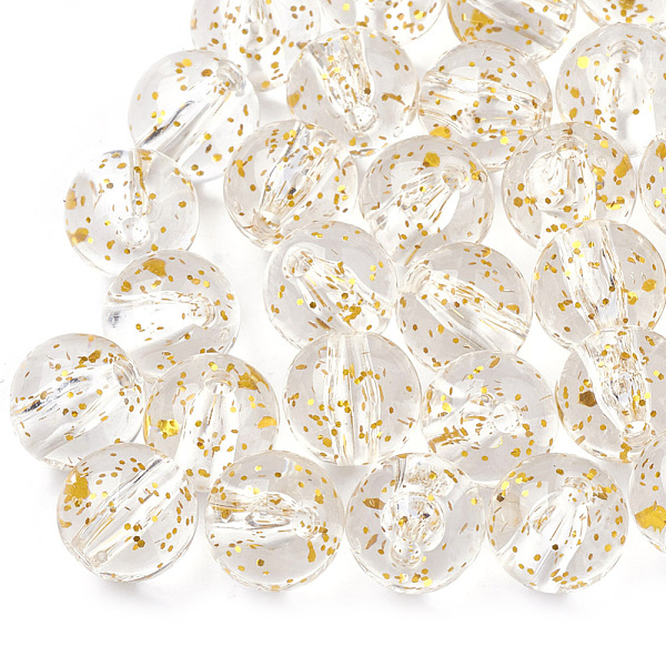 PandaHall Transparent Acrylic Beads, with Glitter Powder, Round, Gold, 12mm, Hole: 2mm Acrylic Round Gold