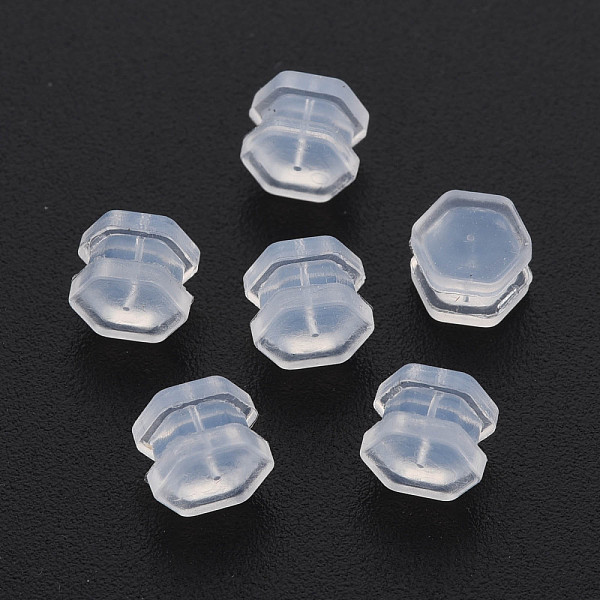 

PandaHall Silicone Ear Nuts, Earring Backs, Hexagon, Clear, 6x6x4.5mm, Hole: 0.7mm Silicone Hamburger Clear