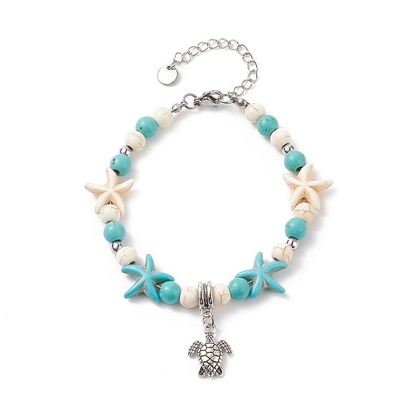 

PandaHall Alloy Tortoise Charm Bracelet with Synthetic Turquoise(Dyed) Starfish Beaded Bracelet for Women, Antique Silver, 7-1/4 inch...