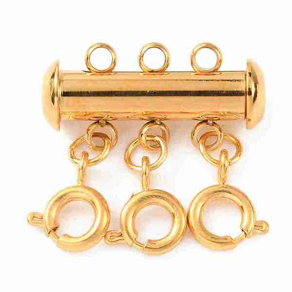 

PandaHall 304 Stainless Steel Slide Lock Clasps, Peyote Clasps, with Spring Clasps and Loops, Tube, for Jewelry Making, Golden, 21x20x7mm...