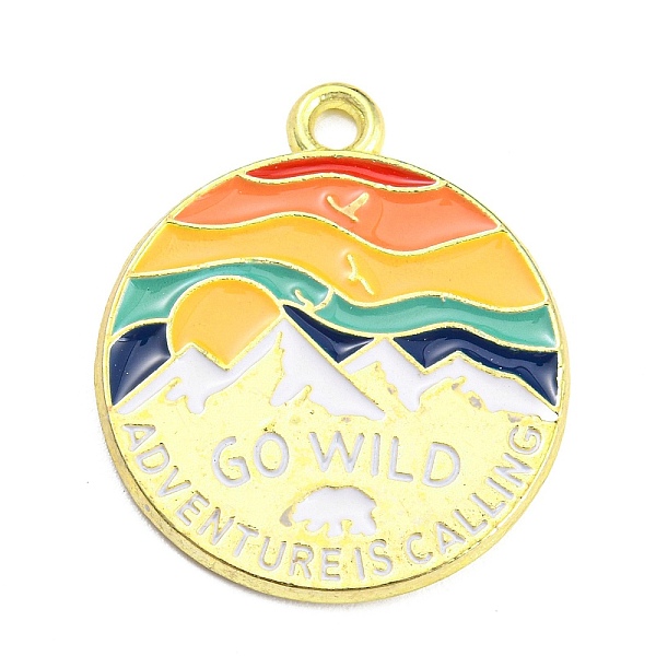 

PandaHall Alloy Enamel Pendants, Golden, Flat Round with Mountain Pattern, Colorful, 27x22x1.5mm, Hole: 1.8mm Alloy+Enamel Flat Round