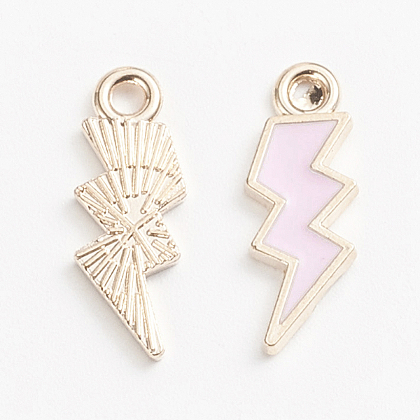 

PandaHall Alloy Enamel Pendants, Lightning, Light Gold, Pearl Pink, 20.5x7.5x1.5mm, Hole: 2mm Alloy+Enamel Others Pink