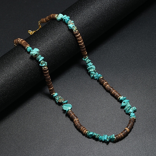 

PandaHall Synthetic Turquoise Chips & Coconut Disc Beaded Necklace, 17.32 inch(44cm) Synthetic Turquoise