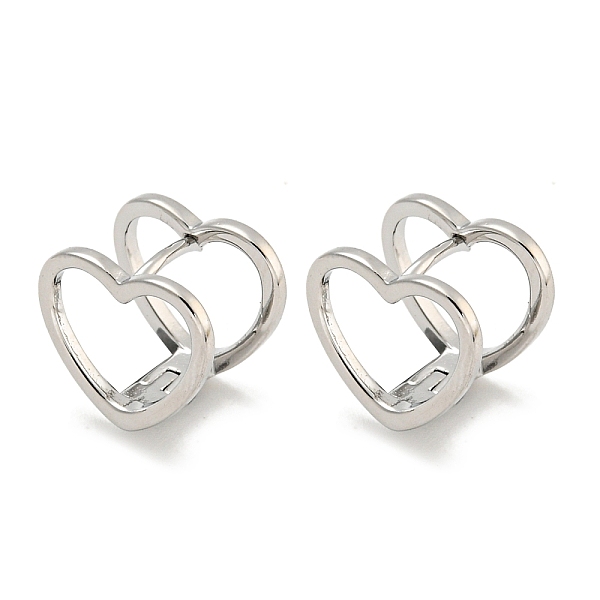 

PandaHall Brass Hoop Earrings, Real Platinum Plated, 10.5x12.5mm Brass Heart