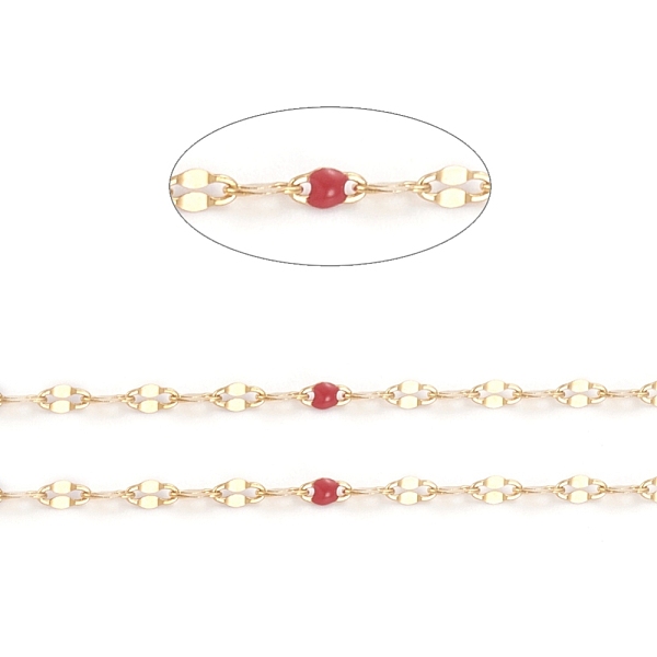 

PandaHall Handmade 304 Stainless Steel Dapped Chains, Cable Chains, with Enamel and Spool, Soldered, Flat Oval, Long-Lasting Plated..., Red