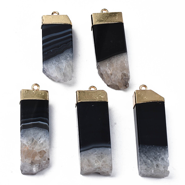 

PandaHall Natural Agate Pendants, Dyed, with Golden Brass Findings, Rack Plating, Nuggets, Black, 40~50x14.5~17x7.5~8.5mm, Hole: 1.8mm...