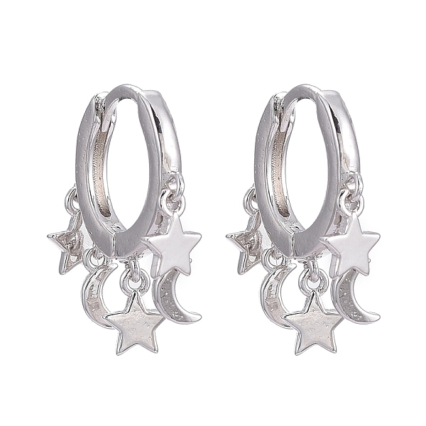 

PandaHall Brass Huggie Hoop Earrings, Long-Lasting Plated, Star and Moon, Real Platinum Plated, 18.5mm, Pin: 0.9mm Brass Moon