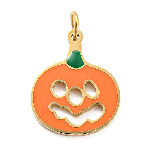 

PandaHall Halloween 304 Stainless Steel Charms, with Enamel and Jump Ring, Real 14K Gold Plated, Pumpkin Charm, Dark Orange, 15x12x2mm, Hole...
