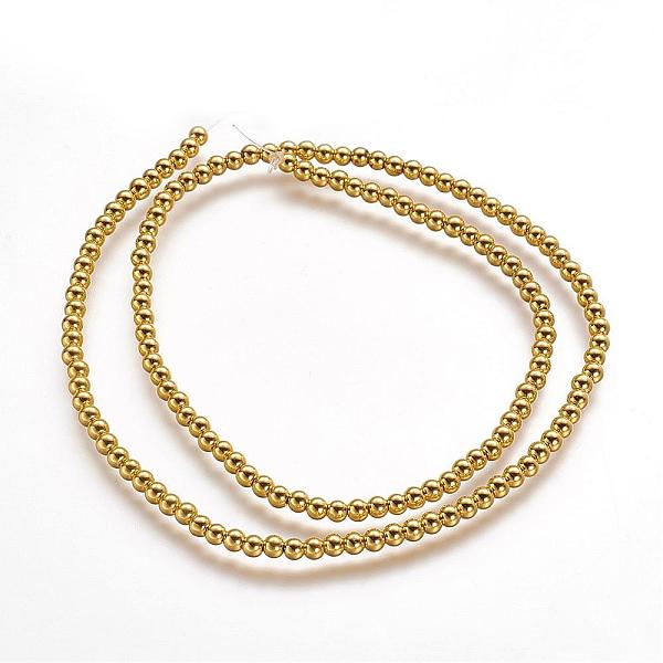 

PandaHall Electroplate Non-magnetic Synthetic Hematite Beads Strands, Grade A, Round, Golden Plated, 3mm, Hole: 1mm, about 161pcs/strand...