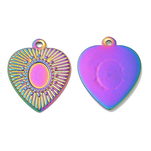 

PandaHall Ion Plating(IP) 304 Stainless Steel Pendant Cabochon Settings, Heart Charms, Rainbow Color, Tray: 8x6mm, 23x19x1.5mm, Hole: 1.5mm...