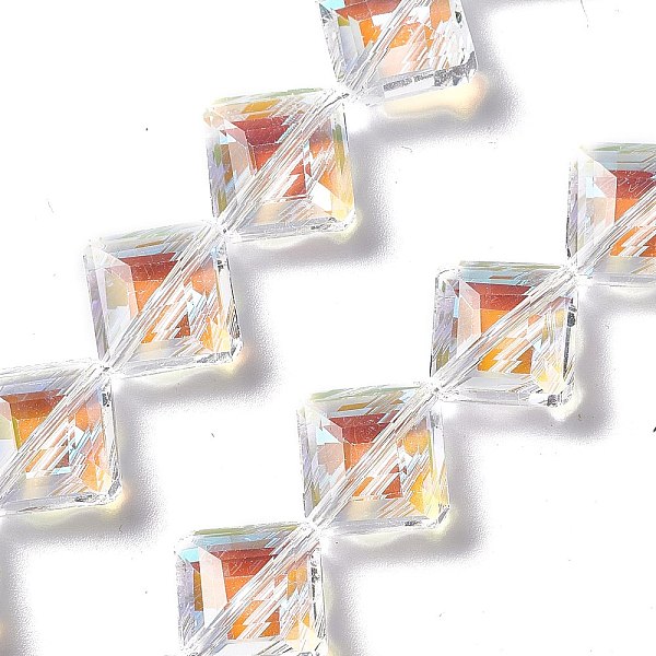 

PandaHall Faceted Glass Beads Strands, Clear, Rhombus, 17x17x7mm, Hole: 1.2mm, about 50pcs/strand, 15.75''(40cm) Glass Rhombus Clear