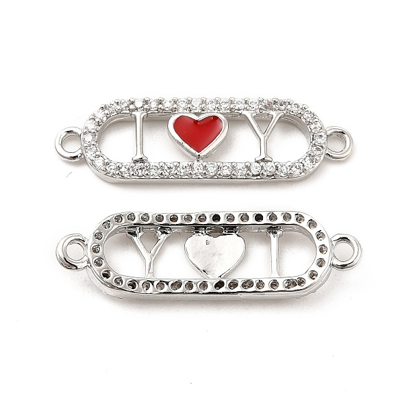

PandaHall Brass Micro Pave Clear Cubic Zirconia Connetor Charms, with Enamel, Oval Links with Red Heart, Platinum, 7x24.5x2.5mm, Hole: 1.4mm...