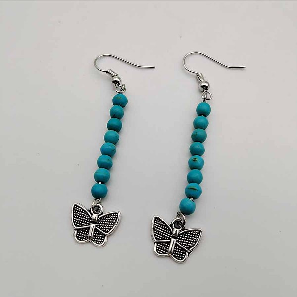 

PandaHall Bohemian Tassel Synthetic Turquoise & Alloy Dangle Earrings for Women Synthetic Turquoise