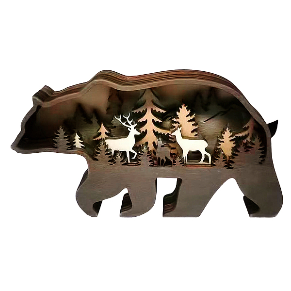

PandaHall Natural Boxwood Display Decorations, Bear with Forest, Coconut Brown, 9.8x18x2.3cm Wood Bear