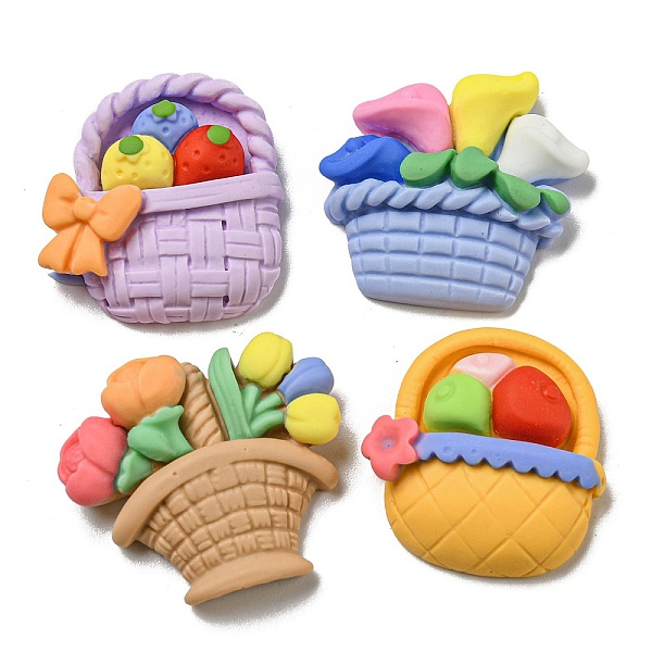 

PandaHall Opaque Resin Decoden Cabochons, Flower Basket, Mixed Color, 22~23x21.5~25.5x6.5~7.5mm Resin Flower Multicolor