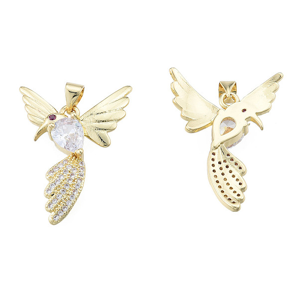 

PandaHall Brass Micro Pave Clear Cubic Zirconia Pendants, with Brass Snap on Bails, Nickel Free, Bird, Real 18K Gold Plated, 30x22x5mm, Hole...