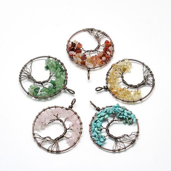 

PandaHall Natural & Synthetic Mixed Stone Chip Big Pendants, with Brass Wires, Tree, Red Copper, 62~65x48~53x5~10mm, Hole: 4mm Mixed Stone...