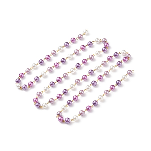 

PandaHall Handmade Glass Pearl Beaded Chain, with Gold Plated Iron Eye Pin, Unwelded, Medium Orchid, 14x8mm, about 3.28 Feet(1m)/pc Glass