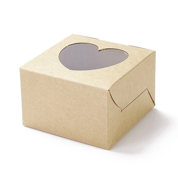 

PandaHall Cardboard Box, with PET Heart Visual Windows, Sqaure, BurlyWood, Finished Product: 10.1x10.1x6.5cm; Unfold: 36x23x0.05cm Paper..., Orange