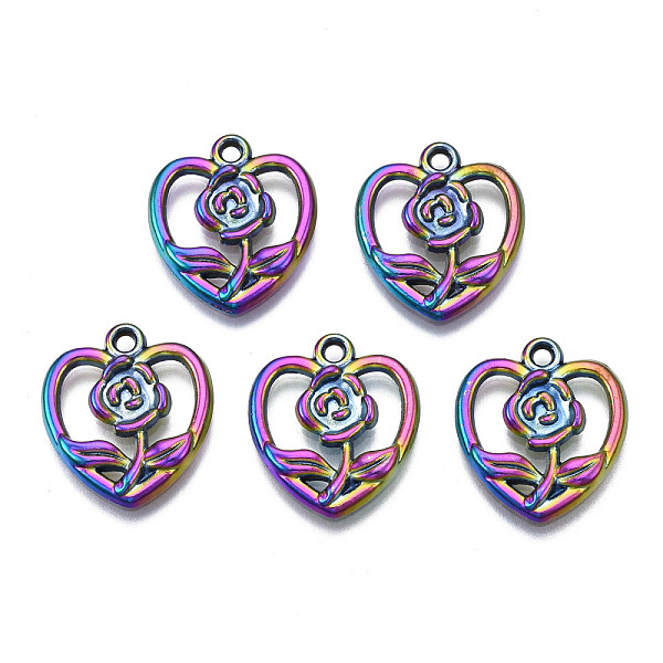 

PandaHall Rack Plating Rainbow Color Alloy Pendants, Cadmium Free & Nickel Free & Lead Free, Heart with Flower, 18x16x2mm, Hole: 1.5~1.6mm...