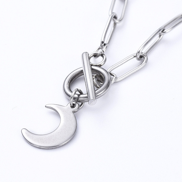

PandaHall Moon 304 Stainless Steel Pendant Necklaces, with Paperclip Chains and Toggle Clasps, Stainless Steel Color, 17.20 inch(43.7cm) 304...
