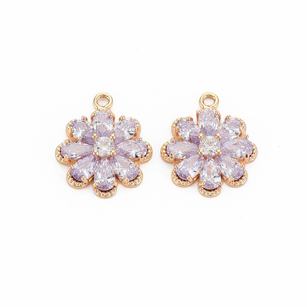 

PandaHall Brass Glass Pendants, Nickel Free, Real 18K Gold Plated, Flower, Plum, 16x14x3.5mm, Hole: 1.2mm Brass+Glass Flower Purple