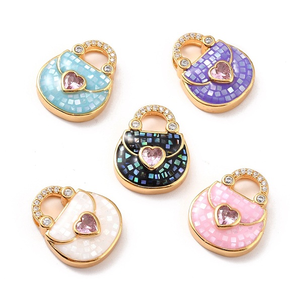 

PandaHall Rack Plating Brass Micro Pave Cubic Zirconia Pendant, with Enamel & Natural Shell, Long-Lasting Plated, Handbag, Mixed Color..., Multicolor