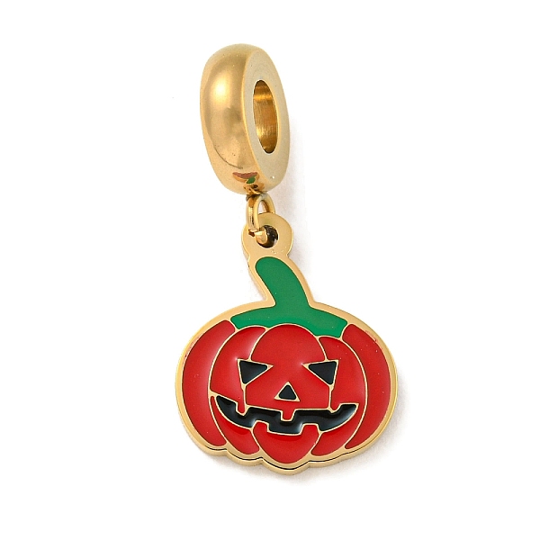 

PandaHall Ion Plating(IP) 304 Stainless Steel Red Enamel European Dangle Charms, Halloween Pumpkin Large Hole Pendants, Golden, 26mm, Hole...