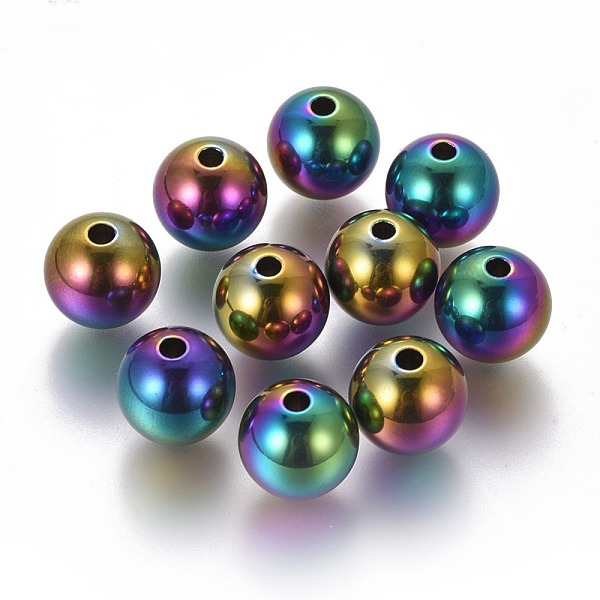 

PandaHall Ion Plating(IP) 304 Stainless Steel Beads, Round, Rainbow Color, 10mm, Hole: 2mm 304 Stainless Steel Round