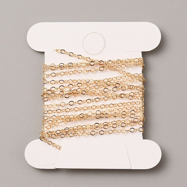 

PandaHall Brass Cable Chains, with Card Paper, Soldered, Oval, Golden, 1.5x1x0.1mm Brass