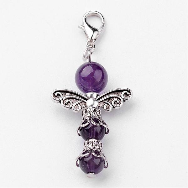 

PandaHall Natural Round Amethyst Pendant Decorations, with Zinc Alloy Findings and Lobster Claw Clasps, Indigo, 50mm Amethyst Round Purple