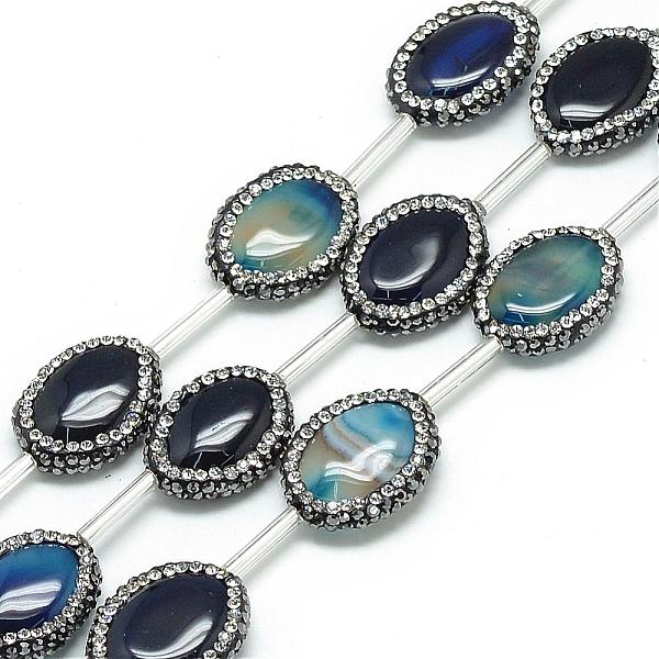 

PandaHall Natural Agate Rhinestone Beads, Dyed, Oval, Blue, 20.5~23x6mm, Hole: 1mm Natural Agate Oval Blue