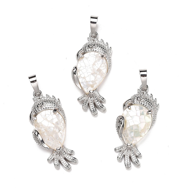 

PandaHall Eco-Friendly Rack Plating Brass Natural White Shell Pendants, Cadmium Free & Lead Free, Parrot, Platinum, 38.5x16x7.5mm, Hole: 8mm...