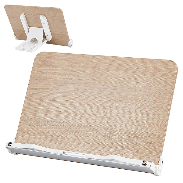 

PandaHall Wood Book Stand, Adjustable Book Holder Tray and Page Paper Clips, Portable book Reading Desk, BurlyWood, 350x200x240mm Wood..., Orange