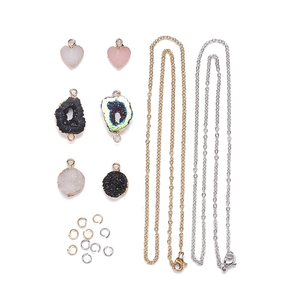 

PandaHall DIY Necklaces Making Kits, Including Flat Round & Heart Resin Pendants, Nuggets Resin Links Connectors, 304 Stainless Steel Open..., Multicolor