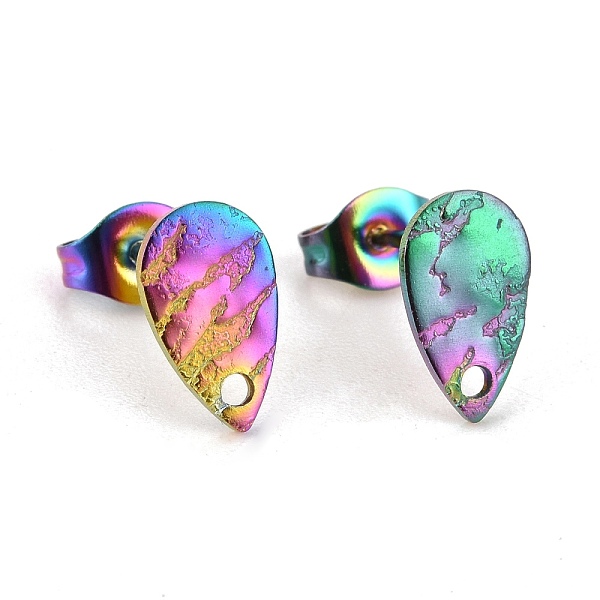 

PandaHall Ion Plating(IP) 304 Stainless Steel Stud Earring Findings, with Hole, Textured Teardrop, Rainbow Color, 10x6mm, Hole: 1mm, Pin...