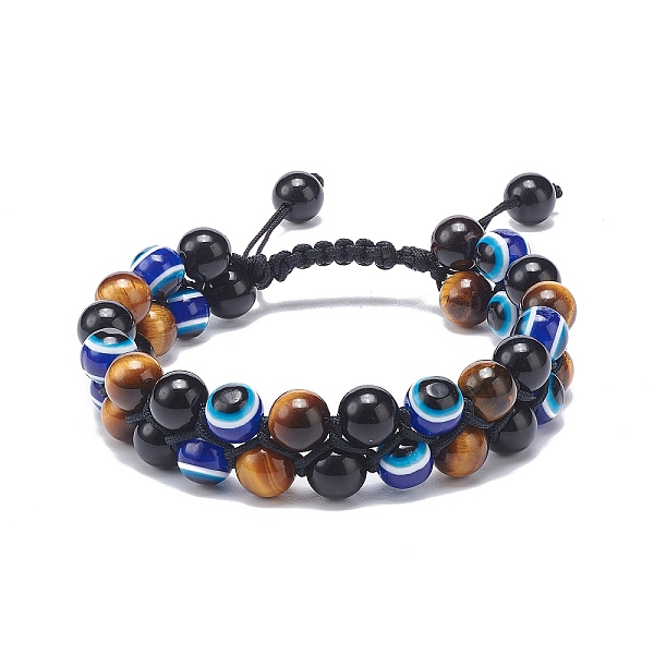 

PandaHall Natural Tiger Eye & Eyeless Obsidian & Resin Evil Eye Braided Bead Bracelet, Double Layer Gemstone Lucky Bracelet for Men Women...