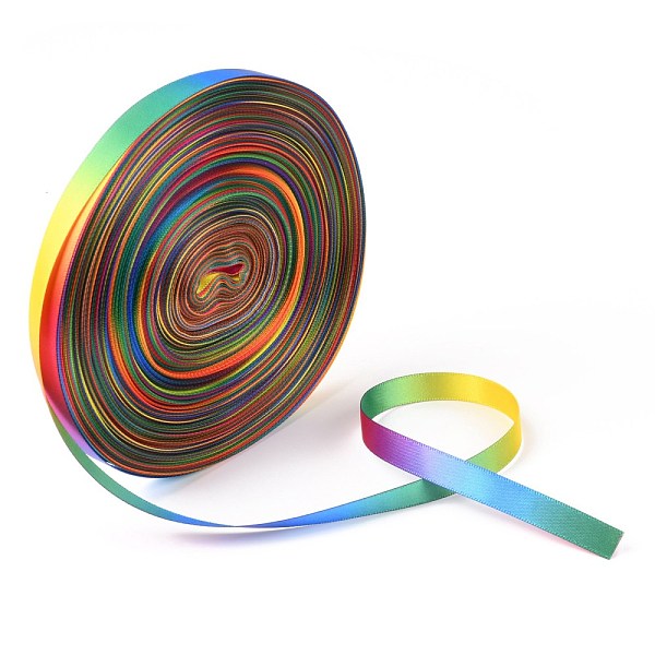 

PandaHall Rainbow Gradient Polyester Ribbon, Double Face Satin Ribbon, for Crafts Gift Wrapping, Party Decoration, Colorful, 3/8 inch(9mm)...